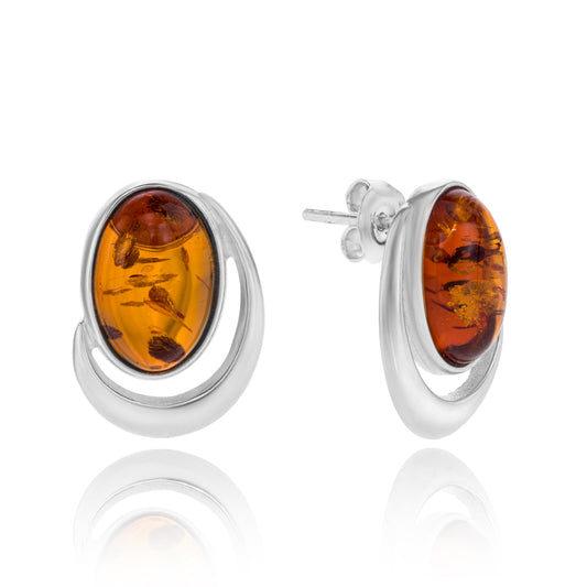 Silberohrringe mit Bernstein, Stecker aus 925 Silber, 18 mm x 13 mm, Anlaufgeschützt