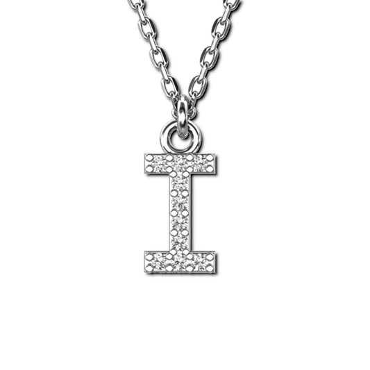Ankerkette mit Buchstaben-Anhänger "I", aus 925 Silber, rhodiniert, Breite ca 1 mm, Länge 42 + 3 cm