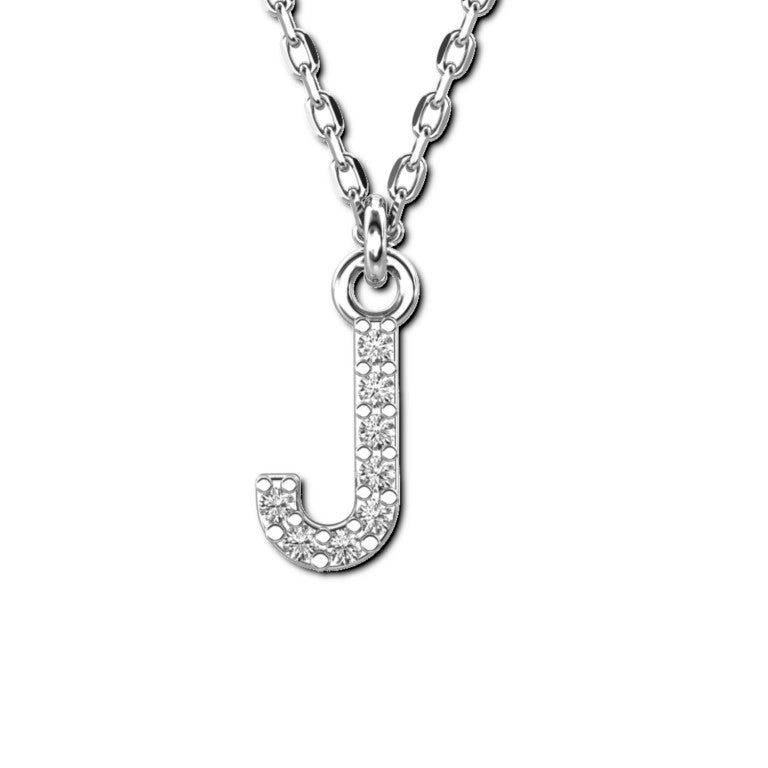 Ankerkette mit Buchstaben-Anhänger "J", aus 925 Silber, rhodiniert, Breite ca 1 mm, Länge 42 + 3 cm