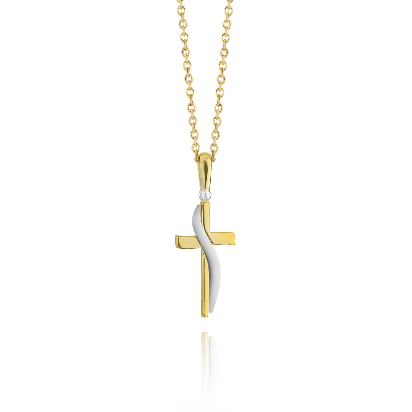 Ein zweifarbiger Kreuzanhänger aus 333 Gold, 20 mm x 8 mm (ohne Kette)