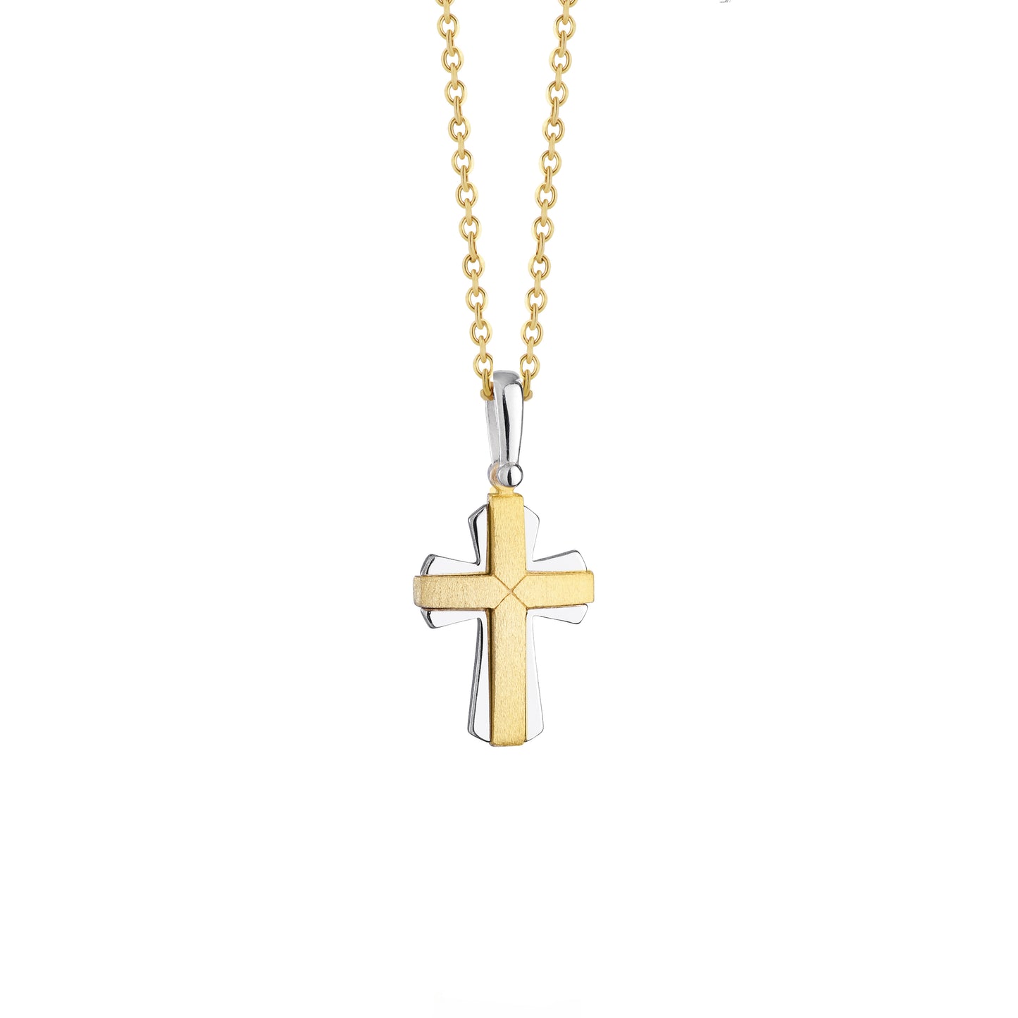 Ein zweifarbiger Kreuzanhänger aus 333 Gold, 21 mm x 15 mm (ohne Kette)