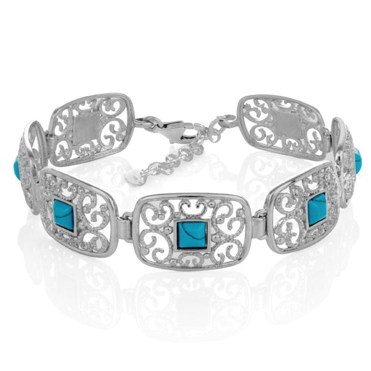 Ein Armband mit Türkissteinen aus 925 Silber, Anlaufgeschützt Breite 15 mm, Länge 18-21 cm