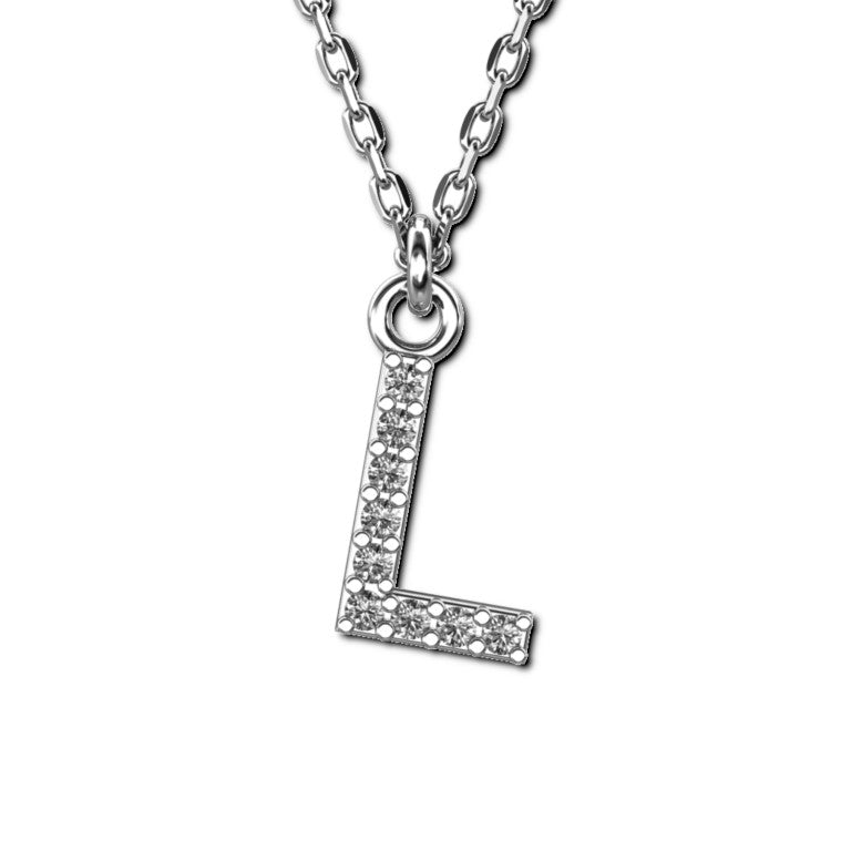 Ankerkette mit Buchstaben-Anhänger "L", aus 925 Silber, rhodiniert, Breite ca 1 mm, Länge 42 + 3 cm