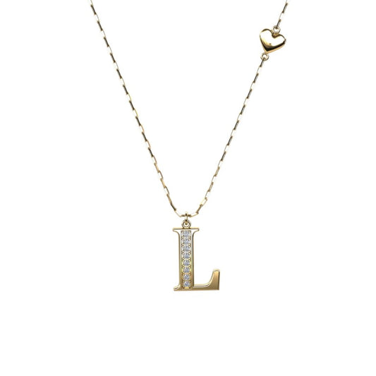 Vergoldete Ankerkette mit einem Buchstaben "L"-Anhänger und einem kleinen Herz, aus 925 Silber, Breite ca. 1 mm, Länge 42 + 3 cm