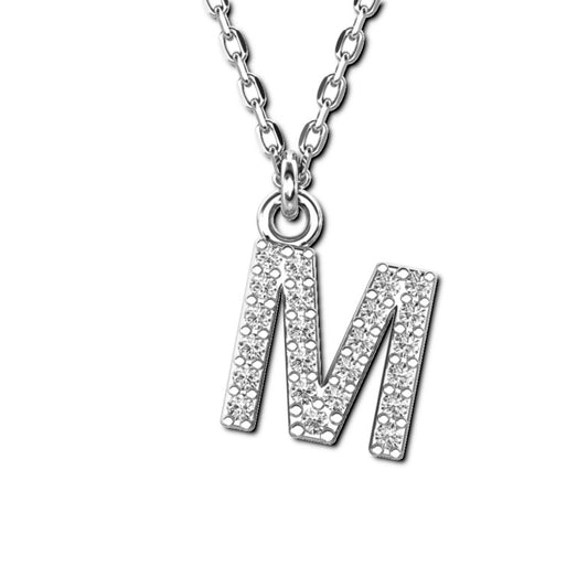 Ankerkette mit Buchstaben-Anhänger "M", aus 925 Silber, rhodiniert, Breite ca 1 mm, Länge 42 + 3 cm