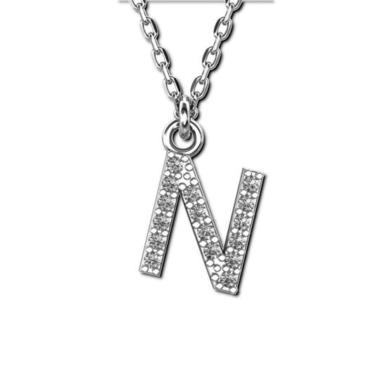 Ankerkette mit Buchstaben-Anhänger "N", aus 925 Silber, rhodiniert, Breite ca 1 mm, Länge 42 + 3 cm