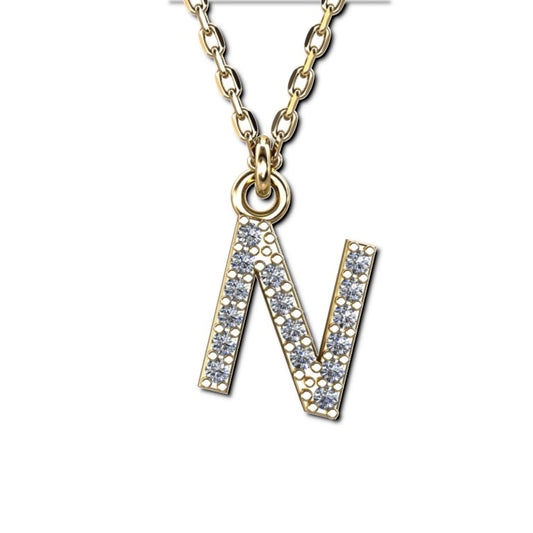 Vergoldete Ankerkette mit Buchstaben-Anhänger "N", aus 925 Silber, Breite ca 1 mm, Länge 40 + 3 cm