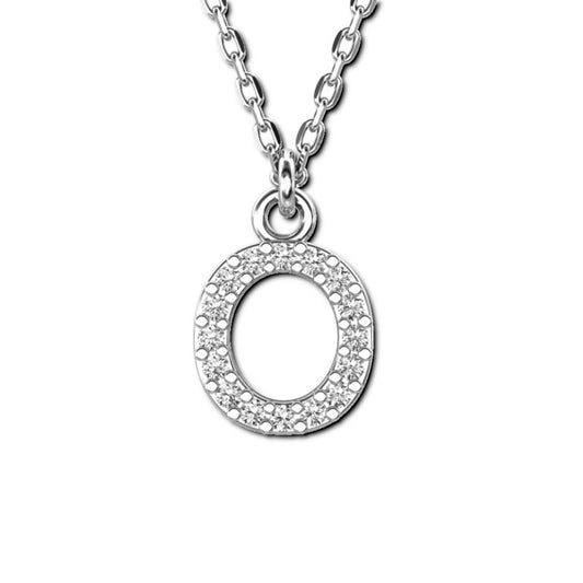 Ankerkette mit Buchstaben-Anhänger "O", aus 925 Silber, rhodiniert, Breite ca 1 mm, Länge 42 + 3 cm