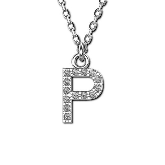 Ankerkette mit Buchstaben-Anhänger "P", aus 925 Silber, rhodiniert, Breite ca 1 mm, Länge 42 + 3 cm