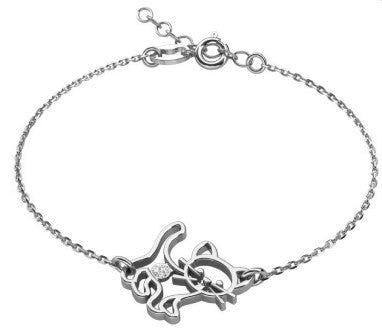 Ein Kinderarmband mit einer Katze, aus 925 Silber, Anlaufgeschützt Breite 0,6 mm, Länge 13-16 cm