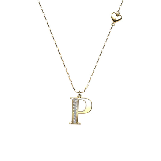 Vergoldete Ankerkette mit einem Buchstaben "P"-Anhänger und einem kleinen Herz, aus 925 Silber, Breite ca. 1 mm, Länge 42 + 3 cm