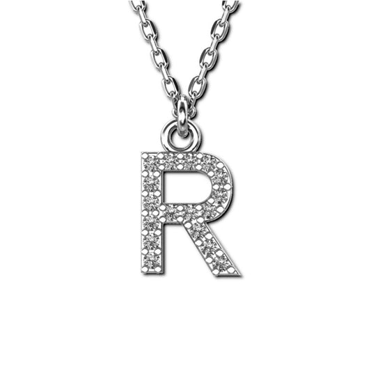 Ankerkette mit Buchstaben-Anhänger "R", aus 925 Silber, rhodiniert, Breite ca 1 mm, Länge 42 + 3 cm