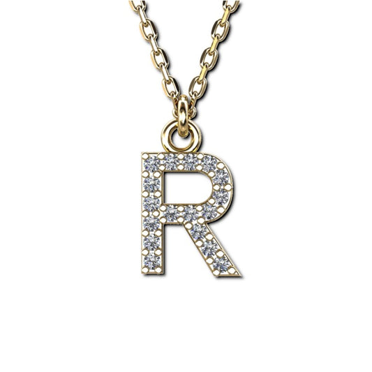 Vergoldete Ankerkette mit Buchstaben-Anhänger "R", aus 925 Silber, Breite ca 1 mm, Länge 40 + 3 cm