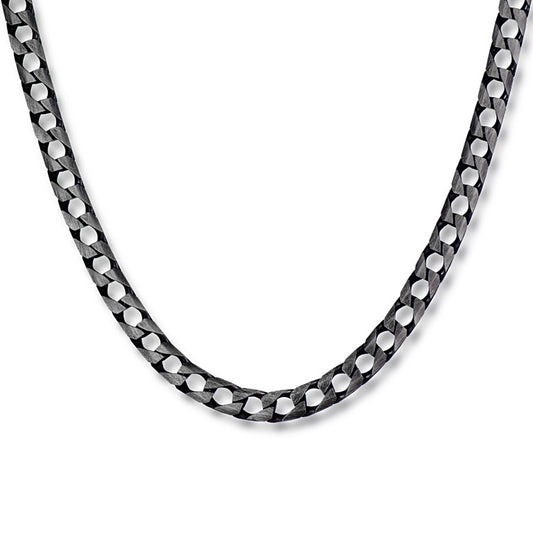 Oxidierte Square Curb Kette aus 925 Silber, Anlaufgeschützt Breite 4 mm, Länge 55 cm
