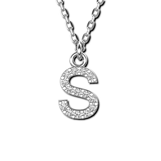 Ankerkette mit Buchstaben-Anhänger "S", aus 925 Silber, rhodiniert, Breite ca 1 mm, Länge 42 + 3 cm