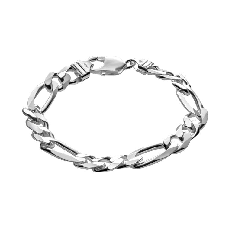 Armband aus Figarokette, 925 Silber, Anlaufgeschützt Breite 9 mm, Länge 23 cm