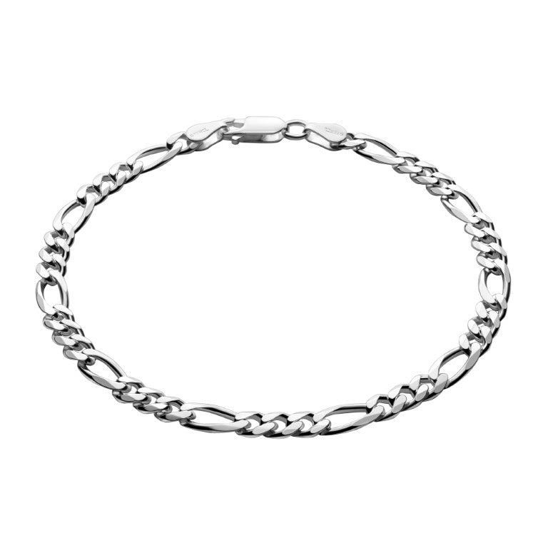 Armband aus Figarokette, 925 Silber, Anlaufgeschützt Breite 4 mm, Länge 22 cm
