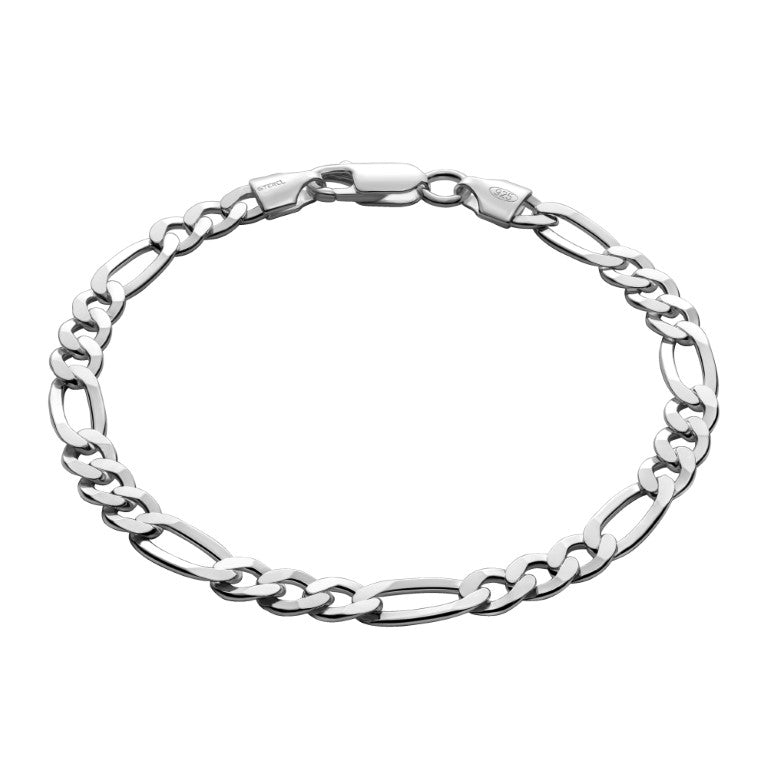 Armband aus Figarokette, 925 Silber, Anlaufgeschützt Breite 5 mm, Länge 21 cm