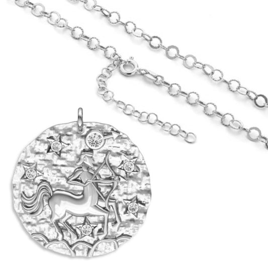 Rhodinierte breite Kette mit einem Sternzeichen Schütze-Anhänger, aus 925 Silber, Breite ca 4,5 mm, Länge 42 + 8 cm