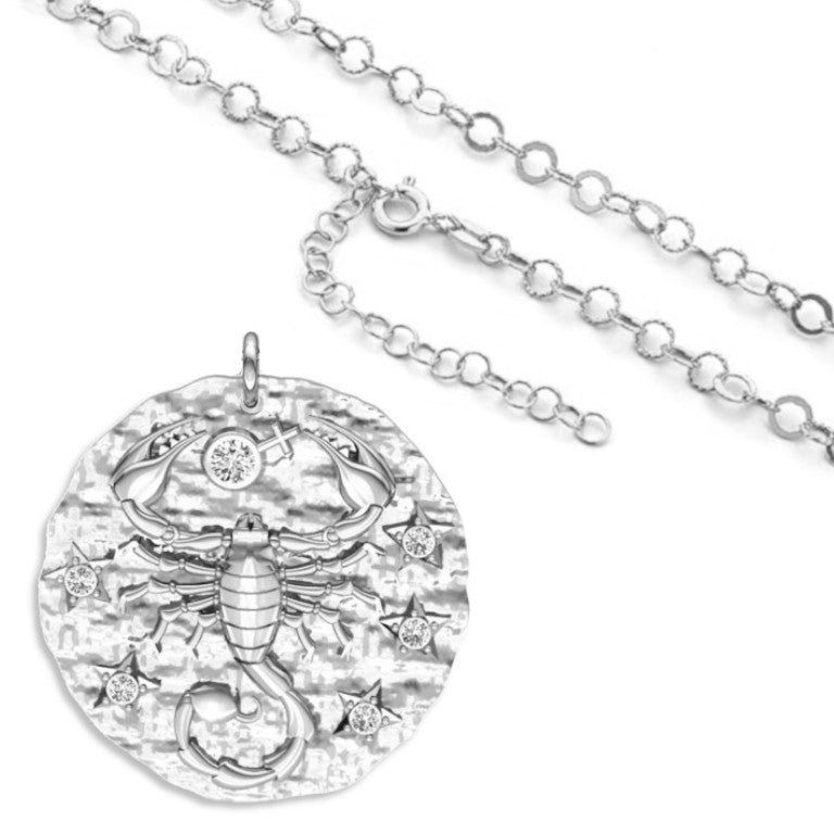 Rhodinierte breite Kette mit einem Sternzeichen Skorpion-Anhänger, aus 925 Silber, Breite ca 4,5 mm, Länge 42 + 8 cm
