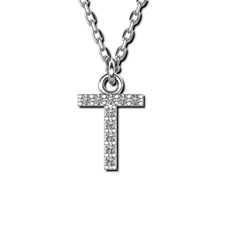 Ankerkette mit Buchstaben-Anhänger "T", aus 925 Silber, rhodiniert, Breite ca 1 mm, Länge 42 + 3 cm