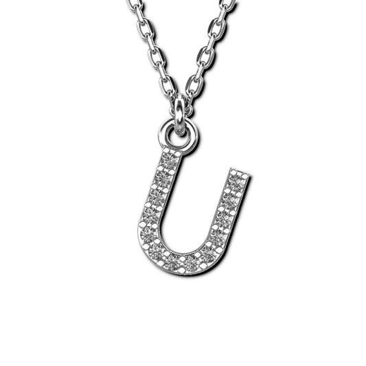 Ankerkette mit Buchstaben-Anhänger "U", aus 925 Silber, rhodiniert, Breite ca 1 mm, Länge 42 + 3 cm
