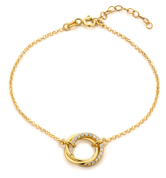 Ein vergoldetes Ring-Armband aus 925 Silber, Anlaufgeschützt Breite 0,6 mm, Länge 16-19,5 cm