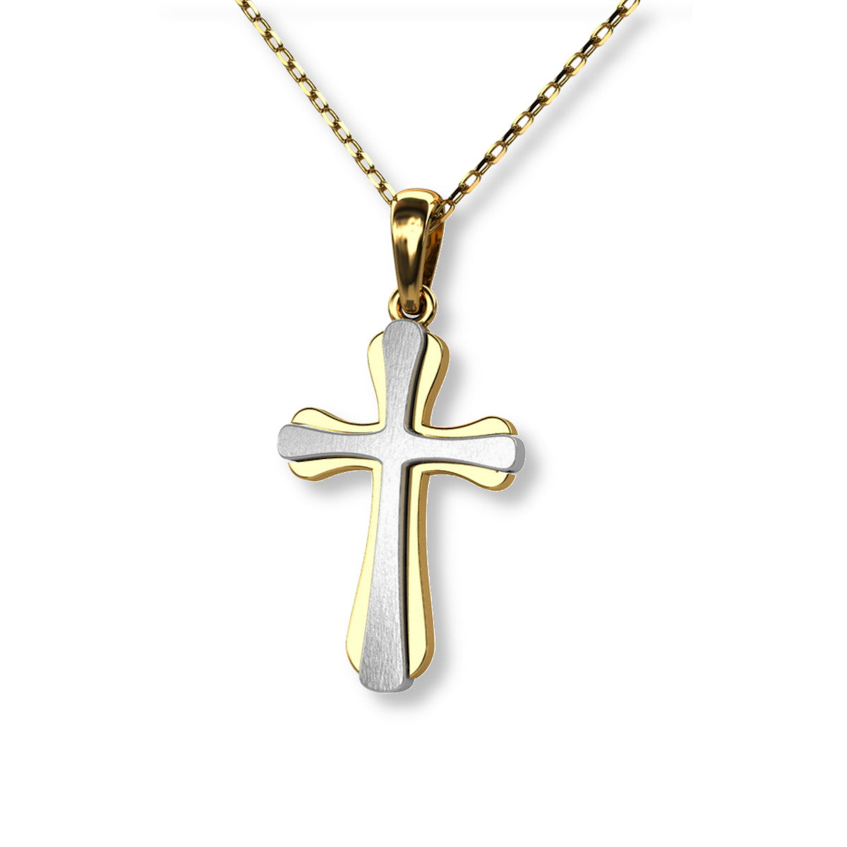 Ein zweifarbiger Kreuzanhänger aus 333 Gold, 17 mm x 12 mm (ohne Kette)
