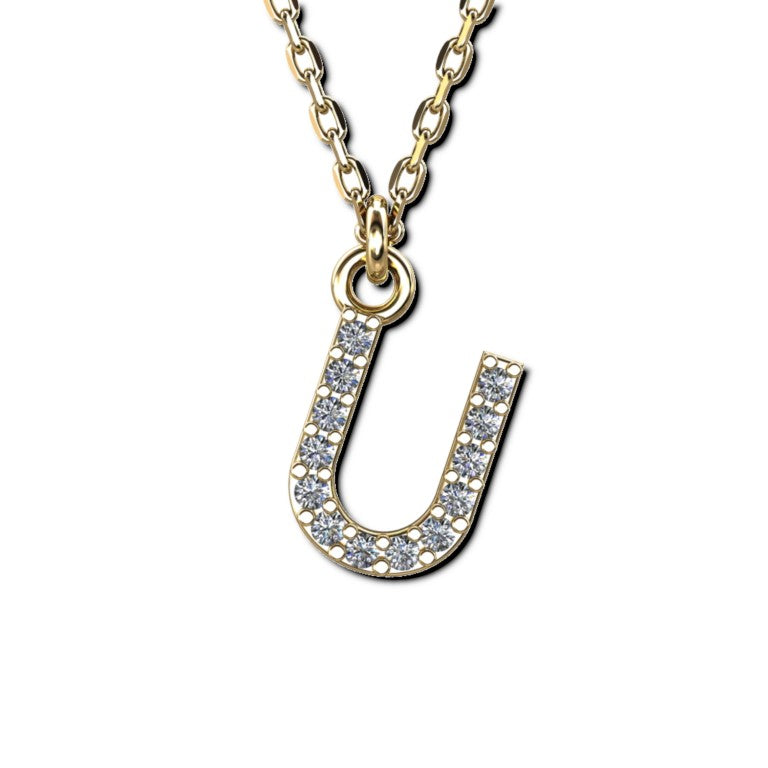 Vergoldete Ankerkette mit Buchstaben-Anhänger "U", aus 925 Silber, Breite ca 1 mm, Länge 40 + 3 cm