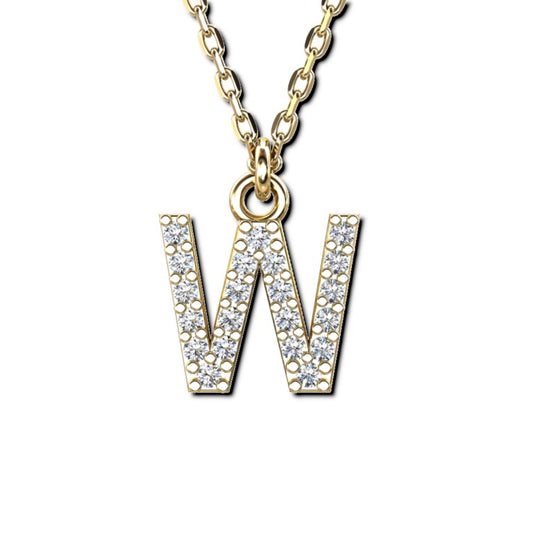 Vergoldete Ankerkette mit Buchstaben-Anhänger "W", aus 925 Silber, Breite ca 1 mm, Länge 40 + 3 cm