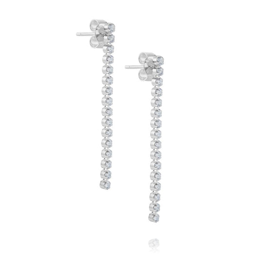 Silberohrringe mit Zirkonia, Stecker, rhodiniert, aus 925 Silber, 40 mm x 5 mm, Anlaufgeschützt