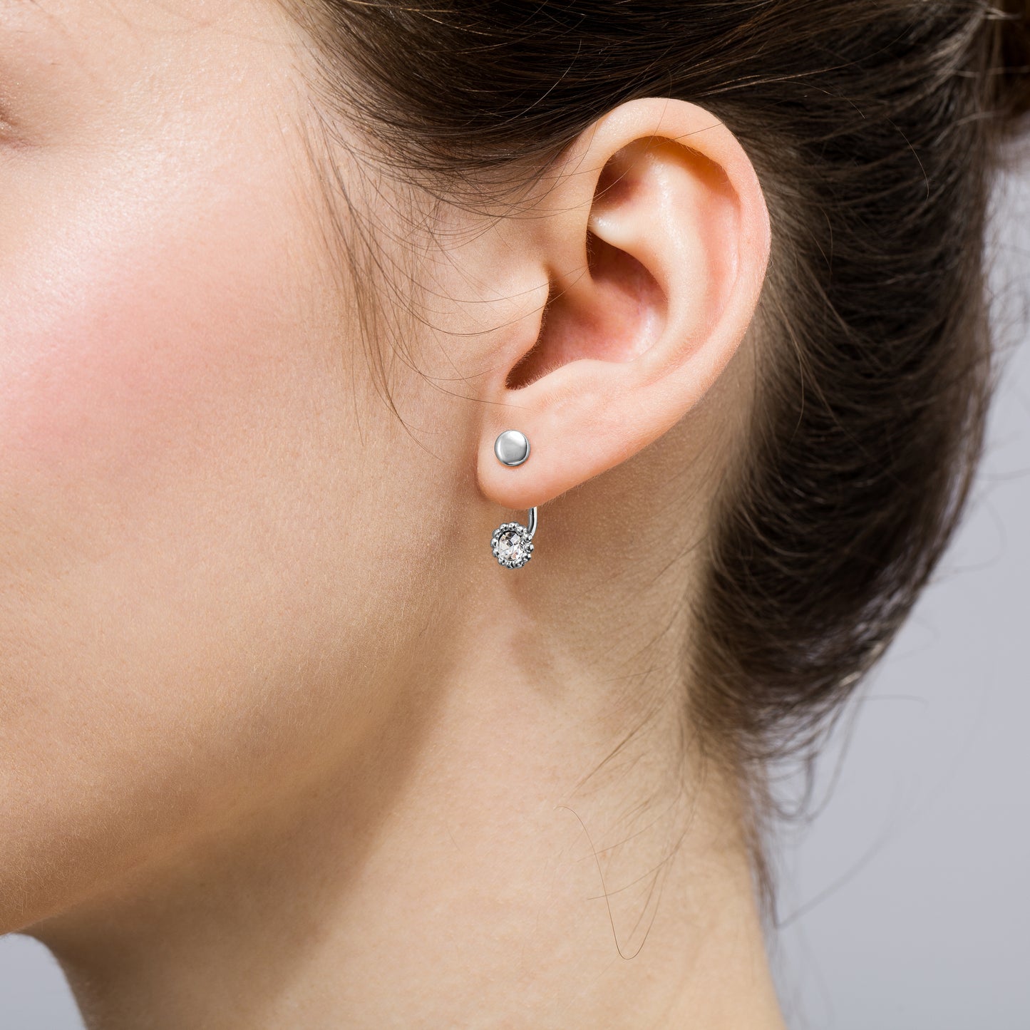 Silberohrringe mit Zirkonia, Stecker, rhodiniert, aus 925 Silber, 17 mm x 6 mm, Anlaufgeschützt