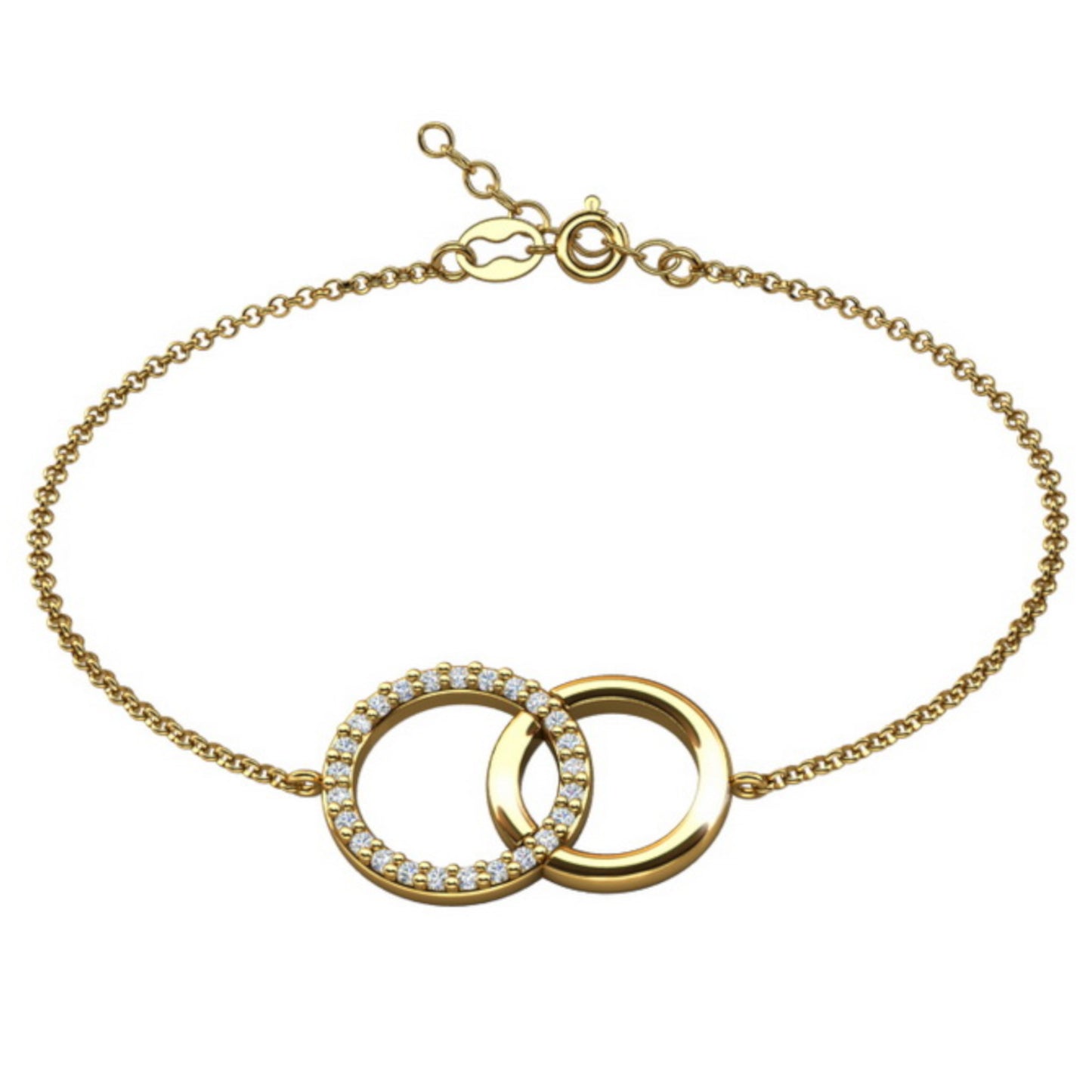 Ein vergoldetes Doppelring-Armband aus 925 Silber, Anlaufgeschützt Breite 0,6 mm, Länge 16-19,5 cm