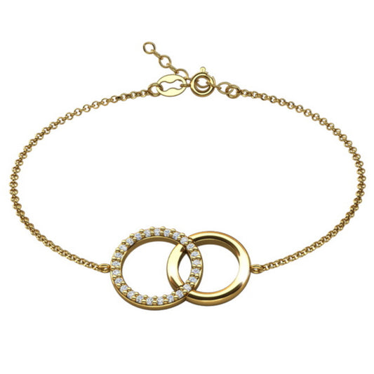 Ein vergoldetes Doppelring-Armband aus 925 Silber, Anlaufgeschützt Breite 0,6 mm, Länge 16-19,5 cm