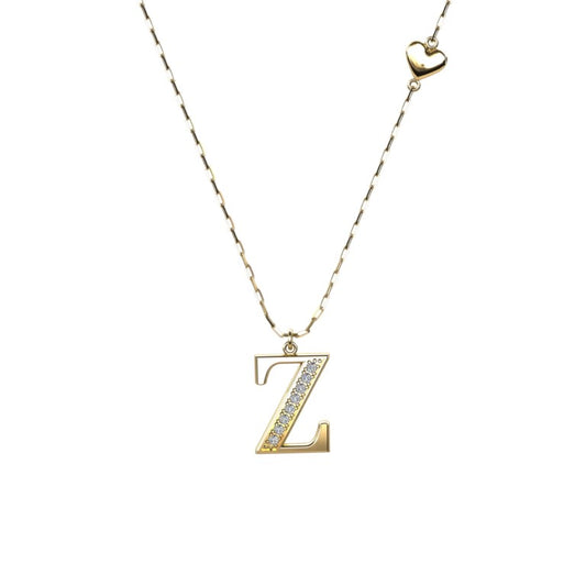 Vergoldete Ankerkette mit einem Buchstaben "Z"-Anhänger und einem kleinen Herz, aus 925 Silber, Breite ca. 1 mm, Länge 42 + 3 cm