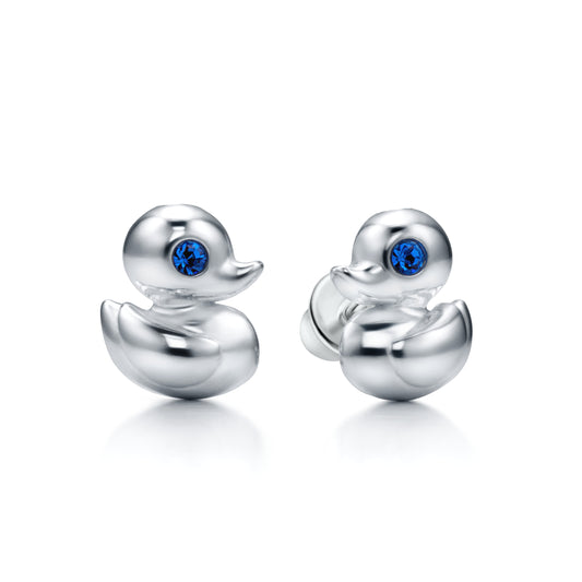Kinderohrringe Ente mit blauen Zirkonia, aus 925 Silber, 9mm x 7mm, Anlaufgeschützt