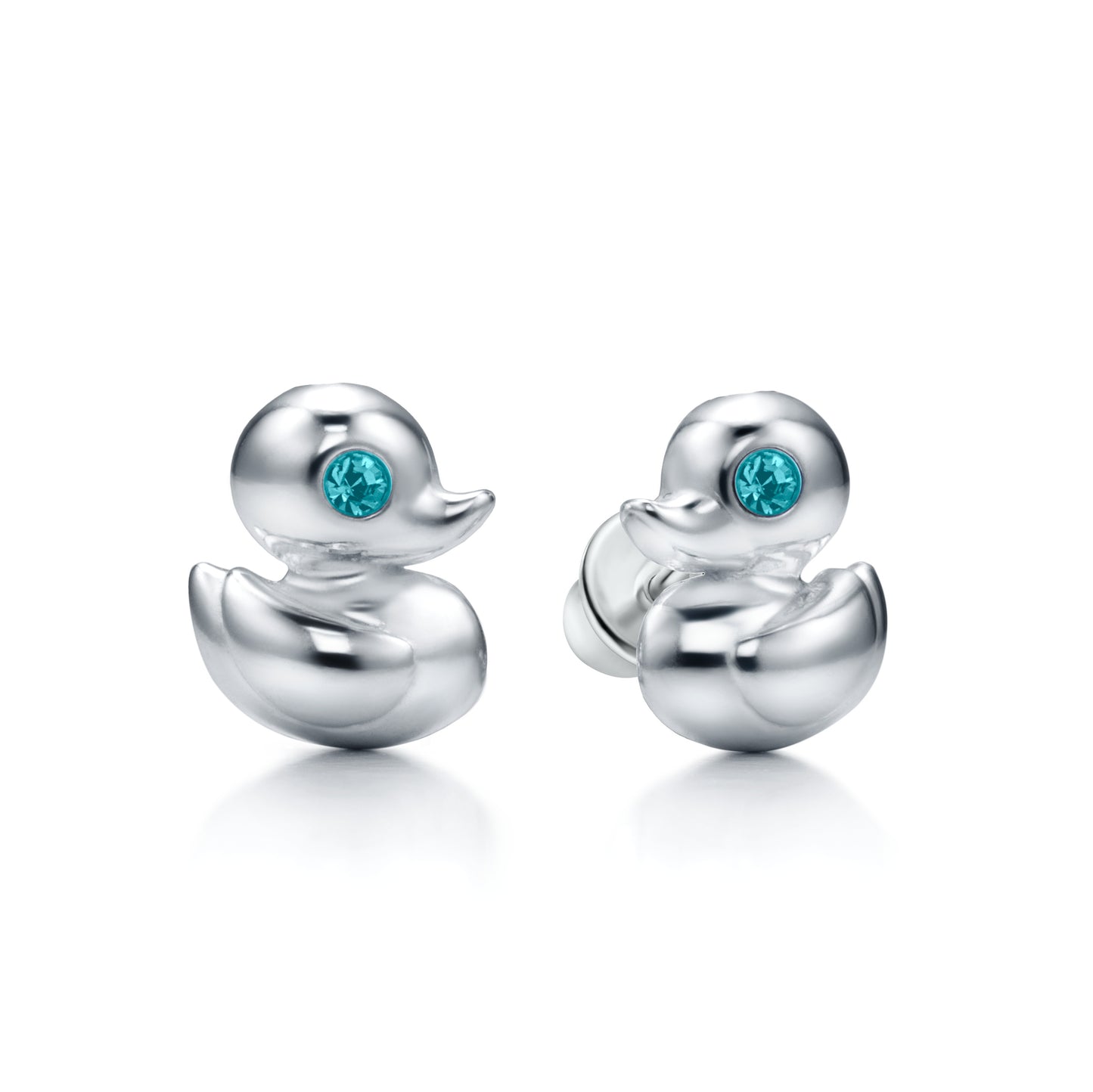 Kinderohrringe Ente mit türkisen Zirkonia, aus 925 Silber, 9mm x 7mm, Anlaufgeschützt