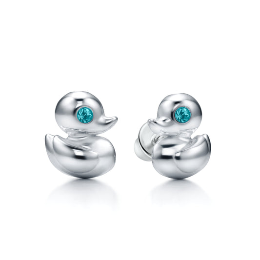 Kinderohrringe Ente mit türkisen Zirkonia, aus 925 Silber, 9mm x 7mm, Anlaufgeschützt