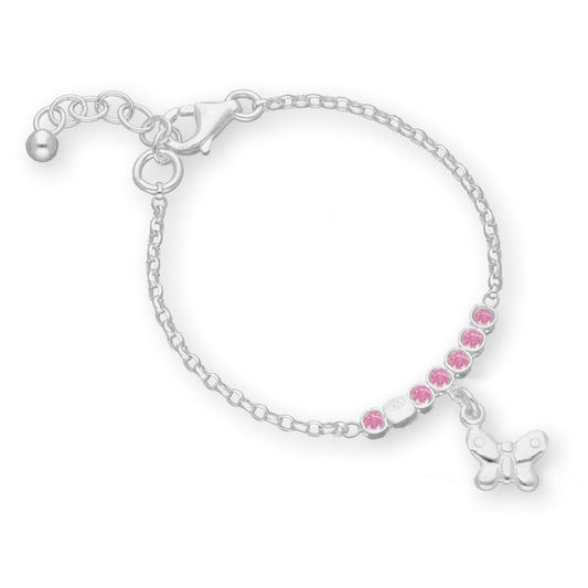 Ein rosa Kinderarmband mit einem Schmetterling, aus 925 Silber, Anlaufgeschützt Breite 1,5 mm, Länge 10-12 cm
