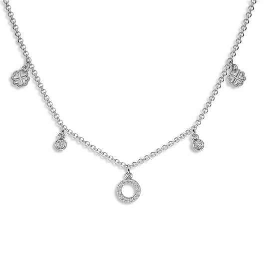 Rhodinierte Ankerkette mit Kleeblatt-Anhängern, aus 925 Silber, Anlaufgeschützt, Breite ca 0,6 mm, Länge 40+3 cm