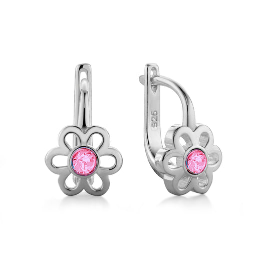 Ein Paar Kinderohrringe Blumen mit rosa Zirkonia, aus 925 Silber, 12 mm x 6 mm, Anlaufgeschützt