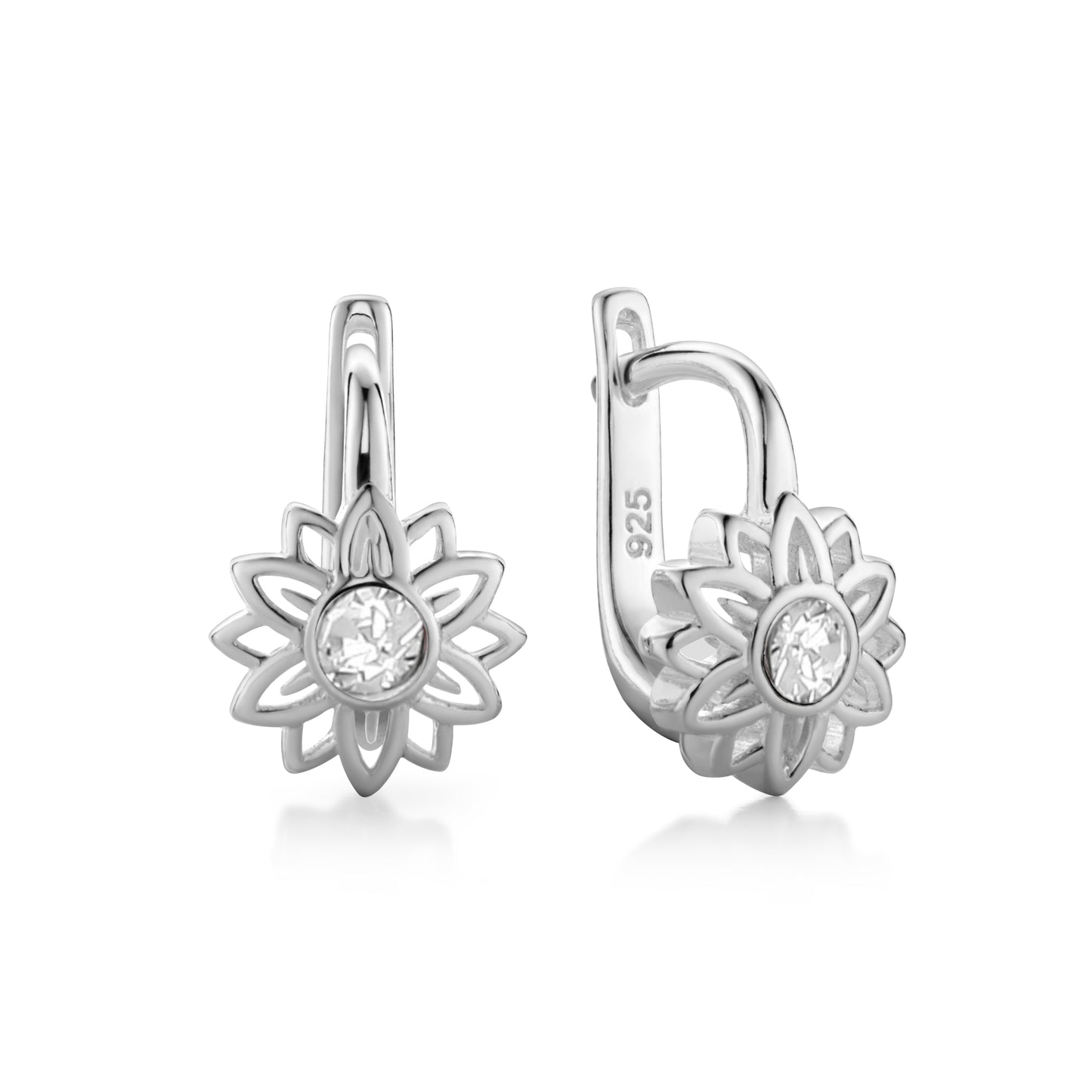 Ein Paar Kinderohrringe Sonnenblumen mit klarem Zirkonia, aus 925 Silber, 7 mm, Anlaufgeschützt