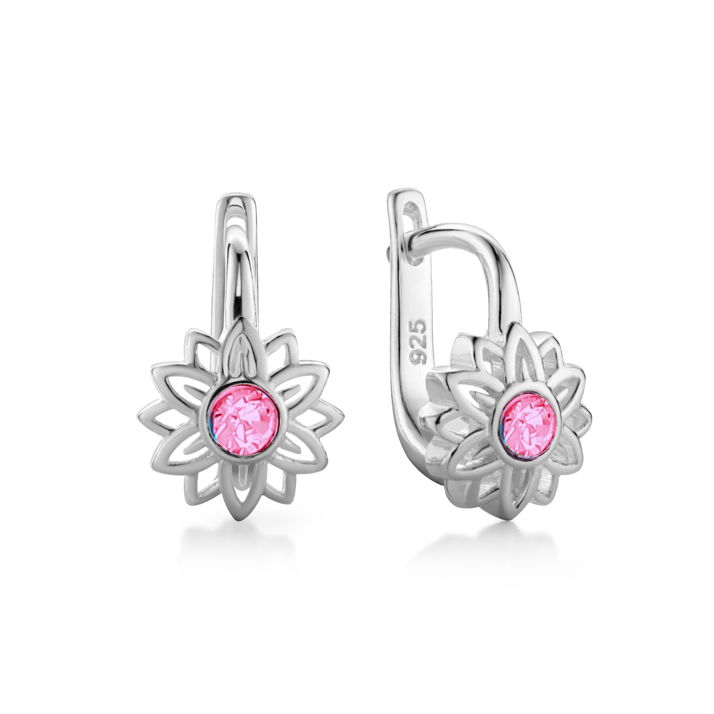 Ein Paar Kinderohrringe Blumen mit rosa Zirkonia, aus 925 Silber, 12 mm x 6 mm, Anlaufgeschützt