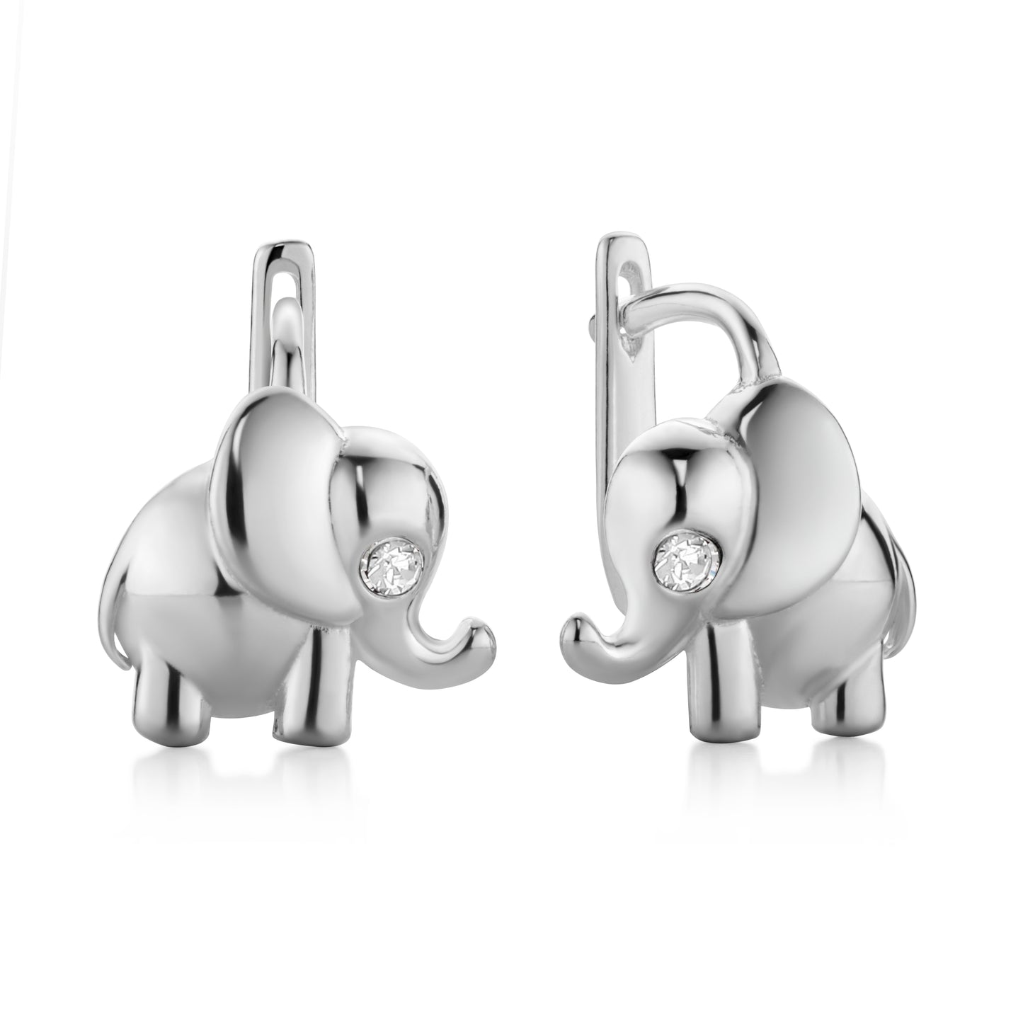 Kinderohrringe Elefant mit klaren Zirkonia, 12mm x 9mm, aus 925 Silber, Anlaufgeschützt
