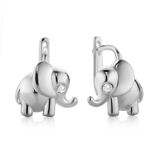 Kinderohrringe Elefant mit klaren Zirkonia, 12mm x 9mm, aus 925 Silber, Anlaufgeschützt