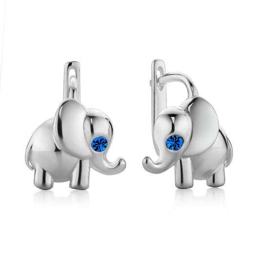 Kinderohrringe Elefant mit blauen Zirkonia, 12mm x 9mm, aus 925 Silber, Anlaufgeschützt