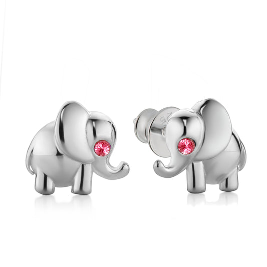 Kinderohrringe Elefant mit pinken Zirkonia, 12 mm x 9 mm, aus 925 Silber, Anlaufgeschützt