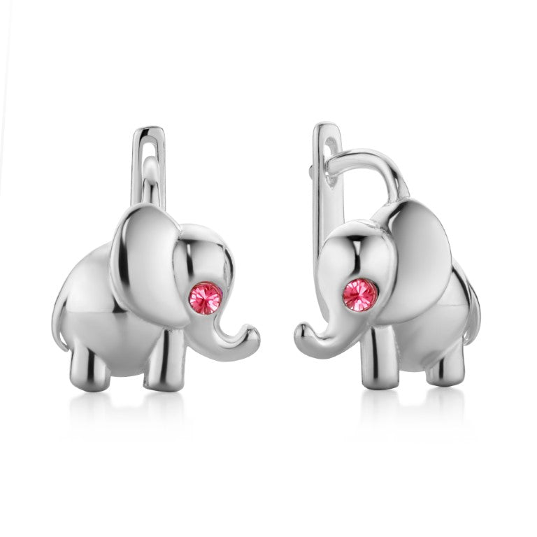 Kinderohrringe Elefant mit pinken Zirkonia, 12mm x 9mm, aus 925 Silber, Anlaufgeschützt