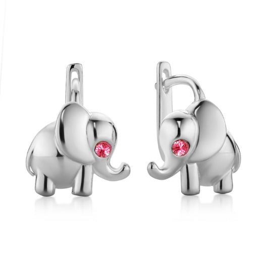 Kinderohrringe Elefant mit pinken Zirkonia, 12mm x 9mm, aus 925 Silber, Anlaufgeschützt