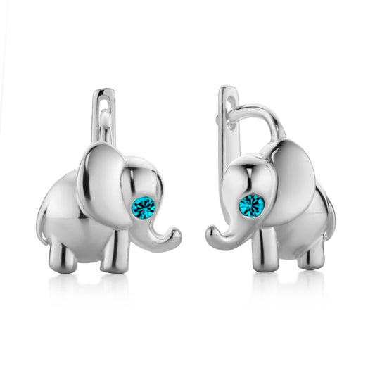 Kinderohrringe Elefant mit türkisen Zirkonia, 12mm x 9mm, aus 925 Silber, Anlaufgeschützt